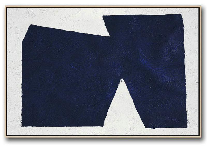 Original Modern Art,Large Wall Art Handmade,Horizontal Abstract Painting Navy Blue Minimalist Painting On Canvas,Huge Canvas Art On Canvas
